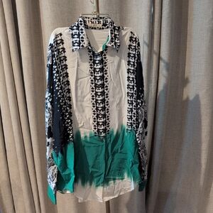 Etro Black and Kelly Green Patterned Women's Silk Blouse
